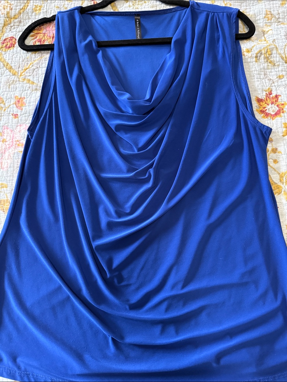 Sleeveless Draped Cowl Neck Blouse in Blue